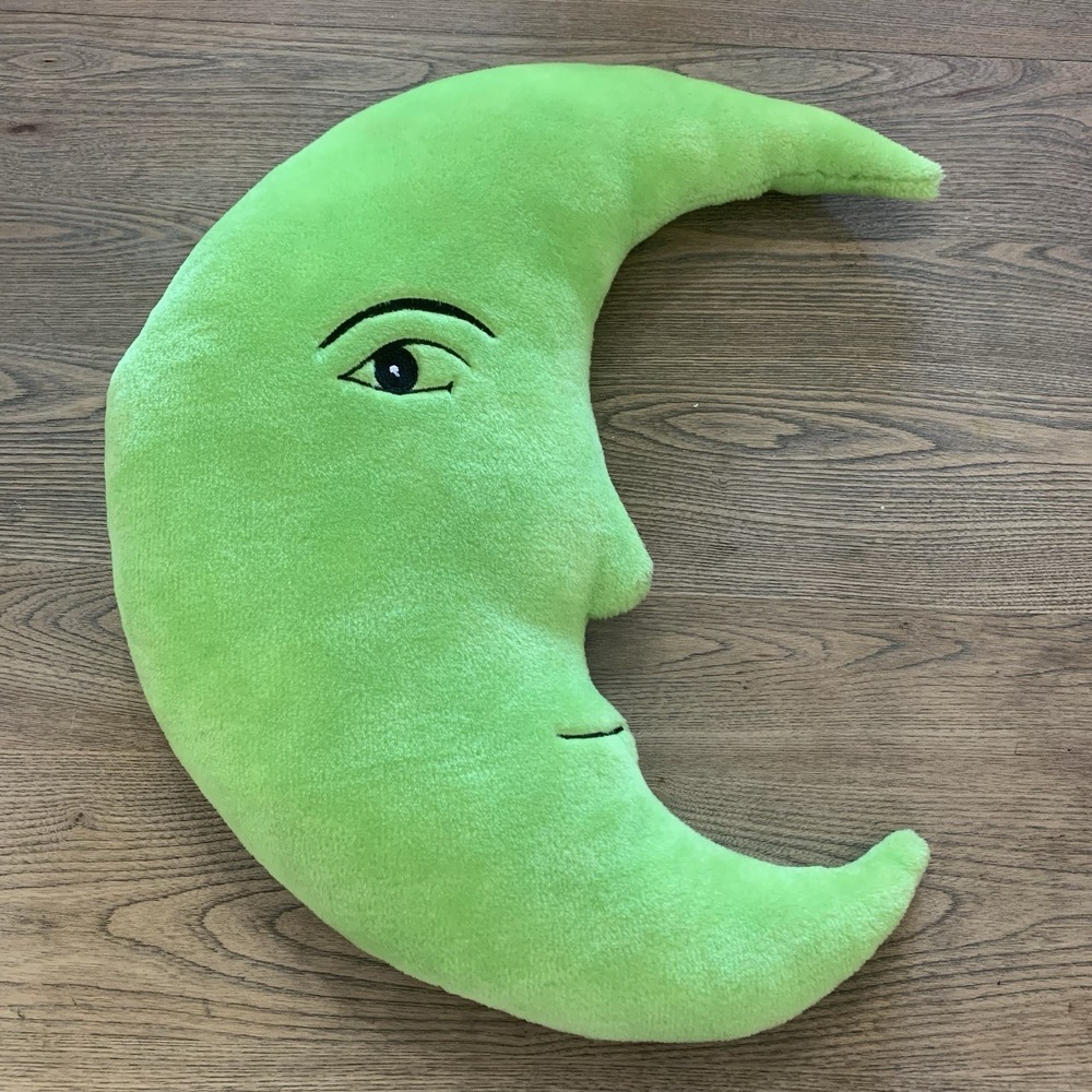 VTG 90s Salamander Graphix Crescent Moon Plush Pillow Green‎ Celestial Face Rare